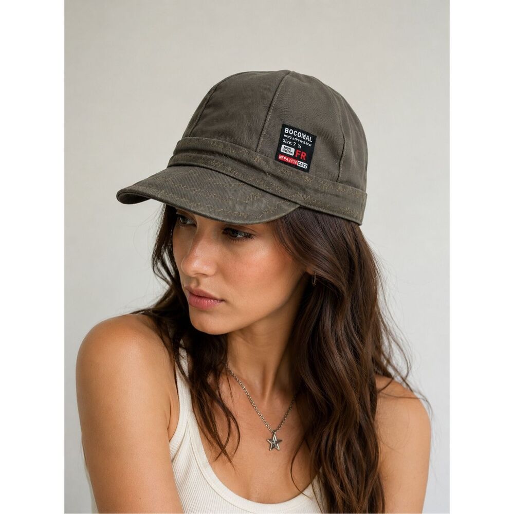 BOCOMAL FR Flame Resistant Cotton Welding Cap Brown Size 7 1/4 HRC2 NFPA 2112